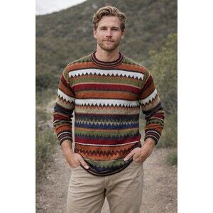 PAKA Alpaca Aztec Southwestern Crewneck Sweater Mens Medium Geometric Peru